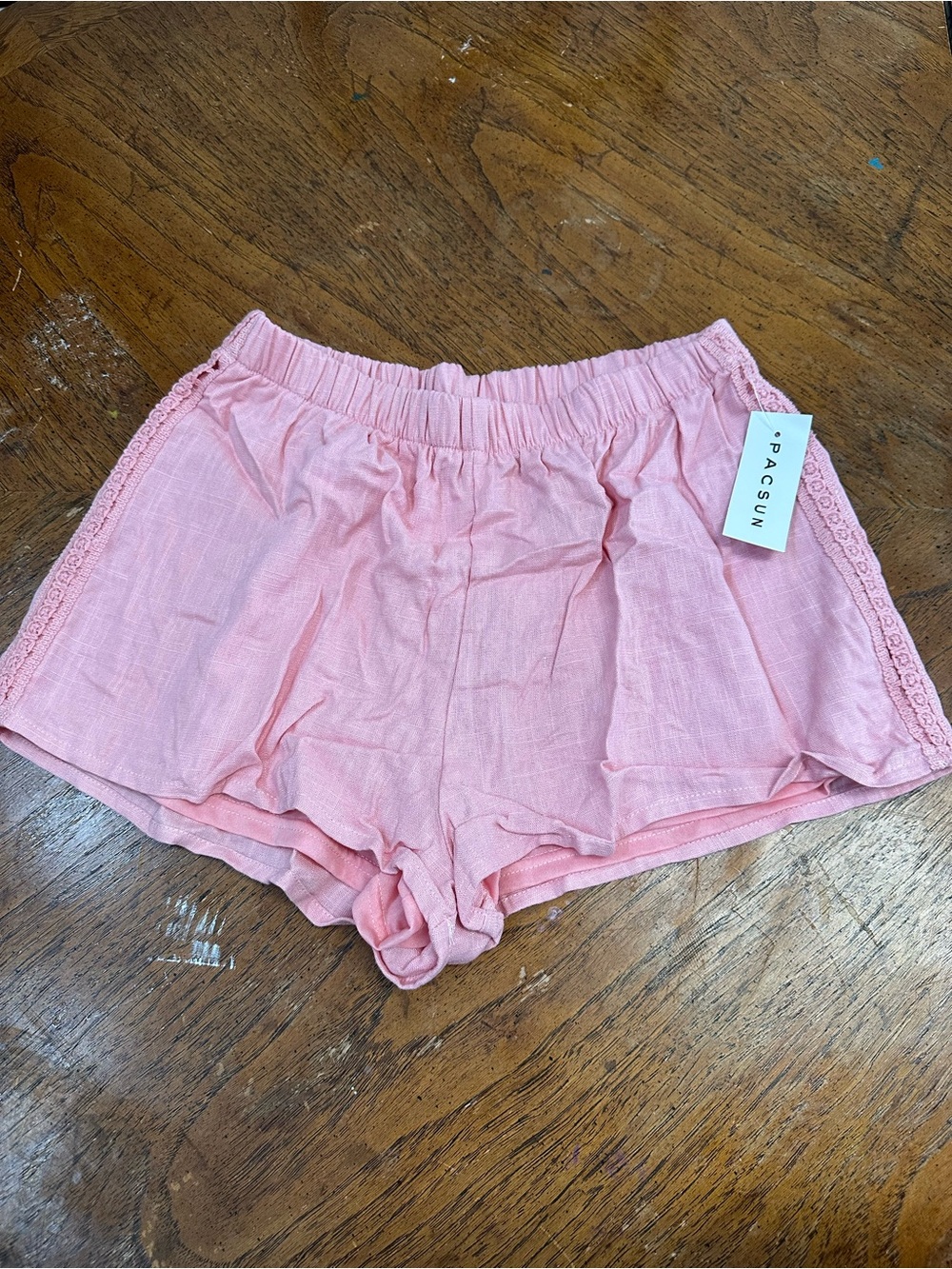 PacSun Pink High-Waist Elastic Linen-Blend Shorts